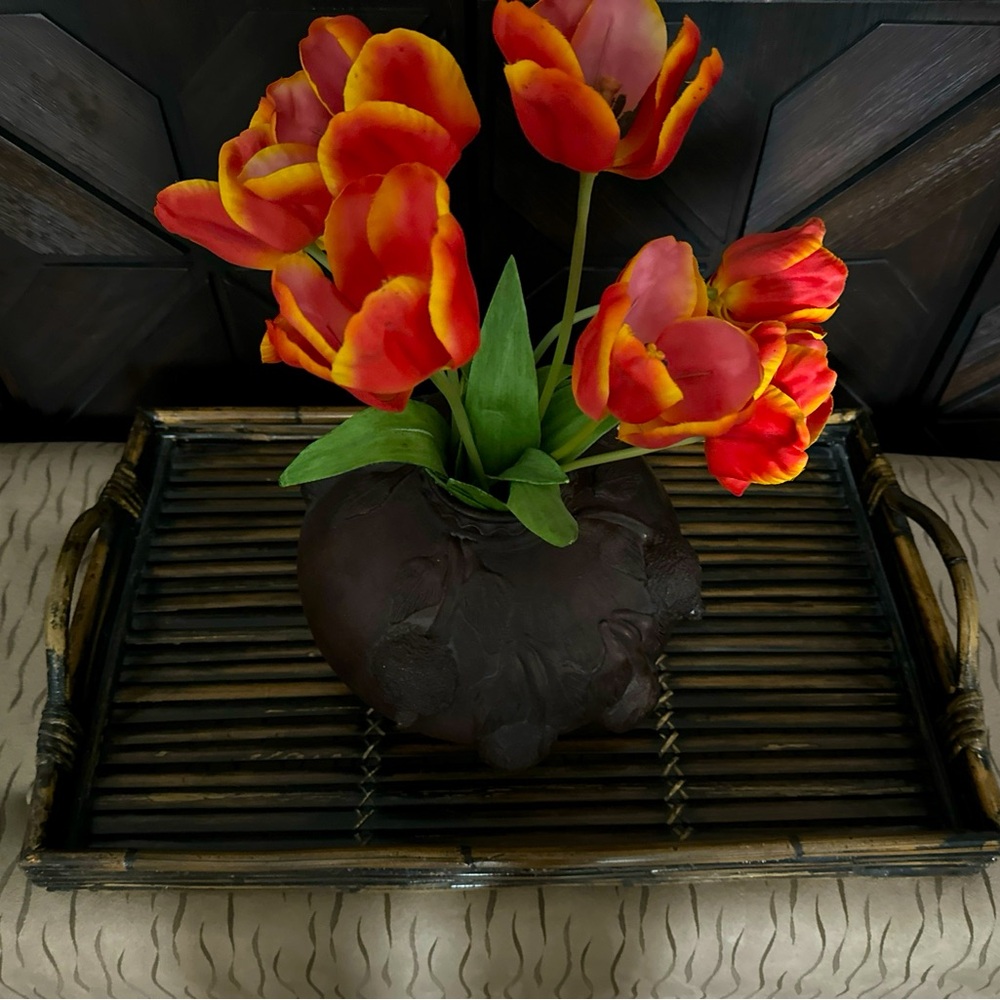 Vase with artificial tulips